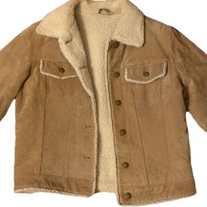 SUEDE SHERPA Trucker Jacket St. John’s Bay Tan Leather Women's Size Small 3334-8